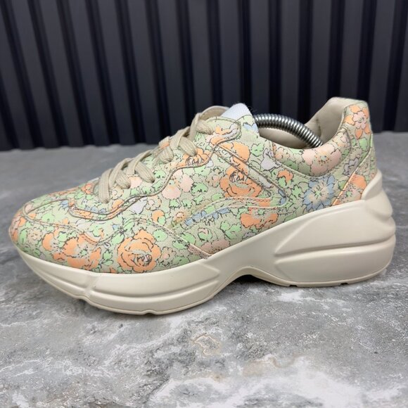 GUCCI Liberty Rhyton Floral Muticolor Canvas Sneaker Leather 8.5 US 38.5 EUR - Picture 10 of 16